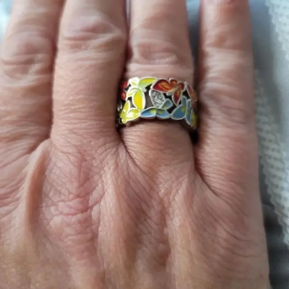 Colorful Enamel Butterfly Ring for women size 7